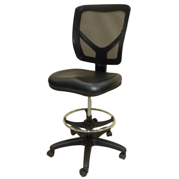 Workbench Drafting Chair Vinyl Seat Mesh Backrest 20 in to 30 in Seat Height Adj. 300 lbs. Seat Cap